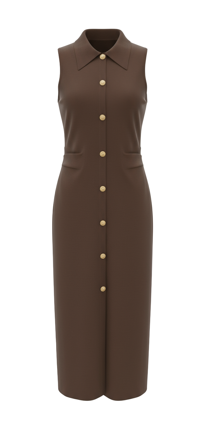 Sleeveless Collared Button-Down Dress