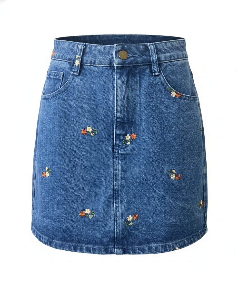 Embroidered Denim Mini Skirt