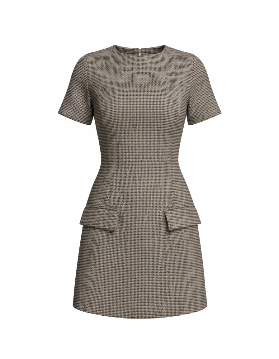 Houndstooth Mini Dress – Taupe