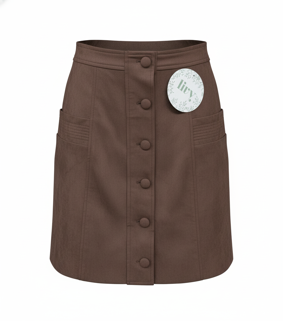 Faux Suede Button Skirt – Burgundy & Brown