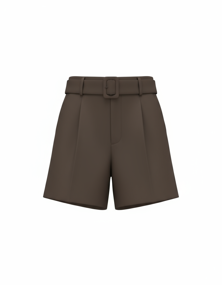 Refined Edge Belted Shorts – Dark Mocha